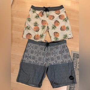 RVCA Blue and Cream Swim trunks & Rip Curl Pineapple Boardshorts
